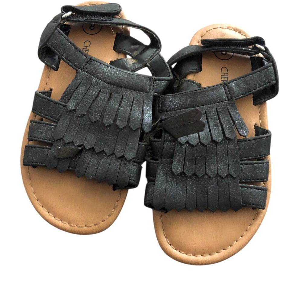 Cherokee Size 8 Chic Black Fringe Kids Sandals